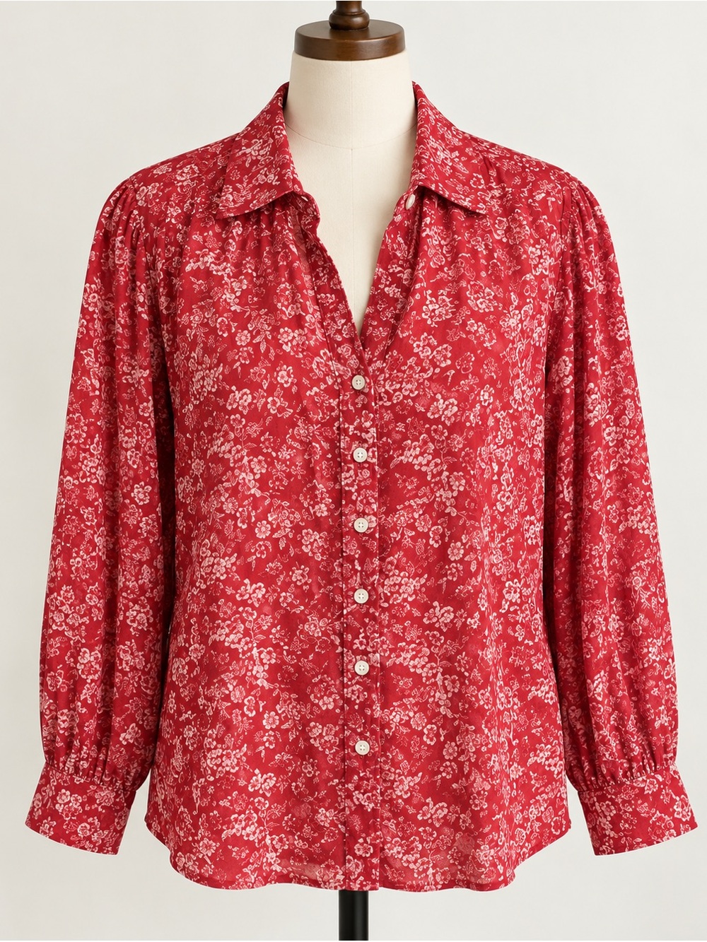 LOFT Petite Red Floral Button Front Blouse MP Soft Cottagecore NEW w Tags Fall